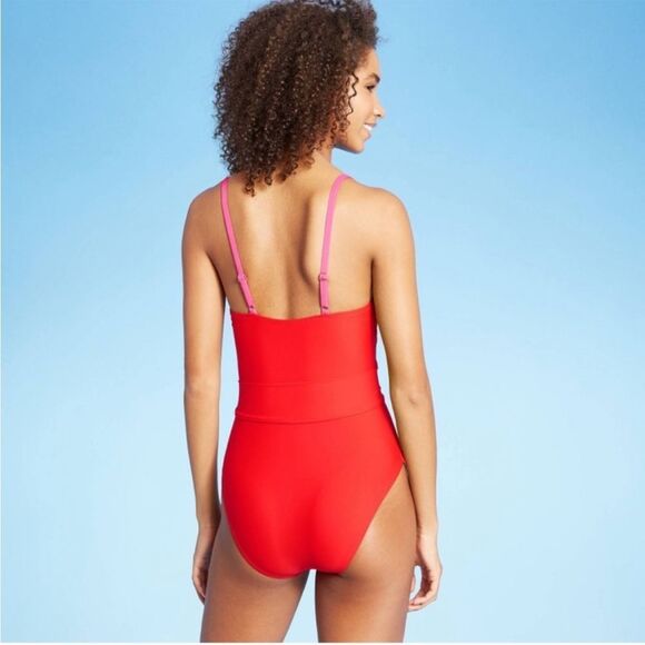 Sea Angel Women's Pink Red Front Cutout One Piece Swimsuit size small - Picture 2 of 5